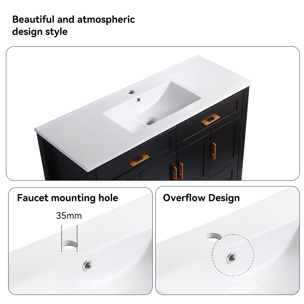 48 Inch Black Bathroom Vanity with Resin Sink and Soft-Close Doors