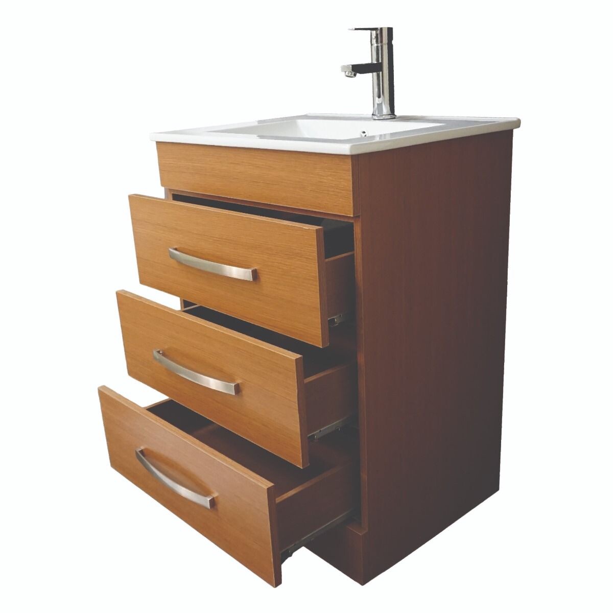 24″ W x 18″ D x 33″ H Geneva Vanity In Light Walnut Color w/White Ceramic Top
