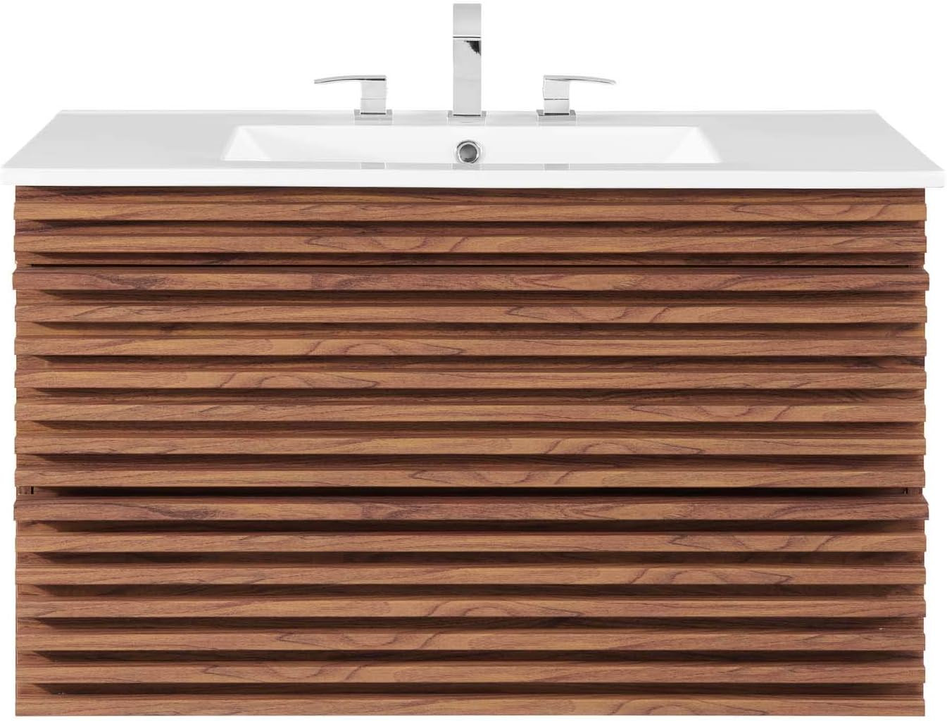 Elegant 36″ Walnut & White Wall-Mount Bathroom Vanity for Modern Spaces