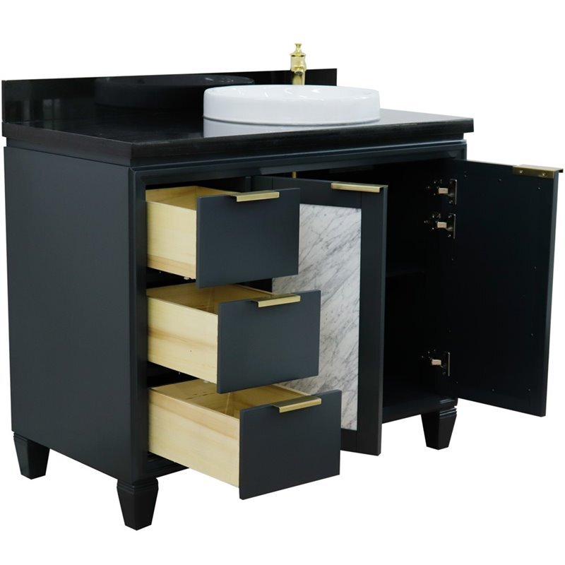Trento Solid Wood Vanity with Right Round Sink in Gray/Black Galaxy