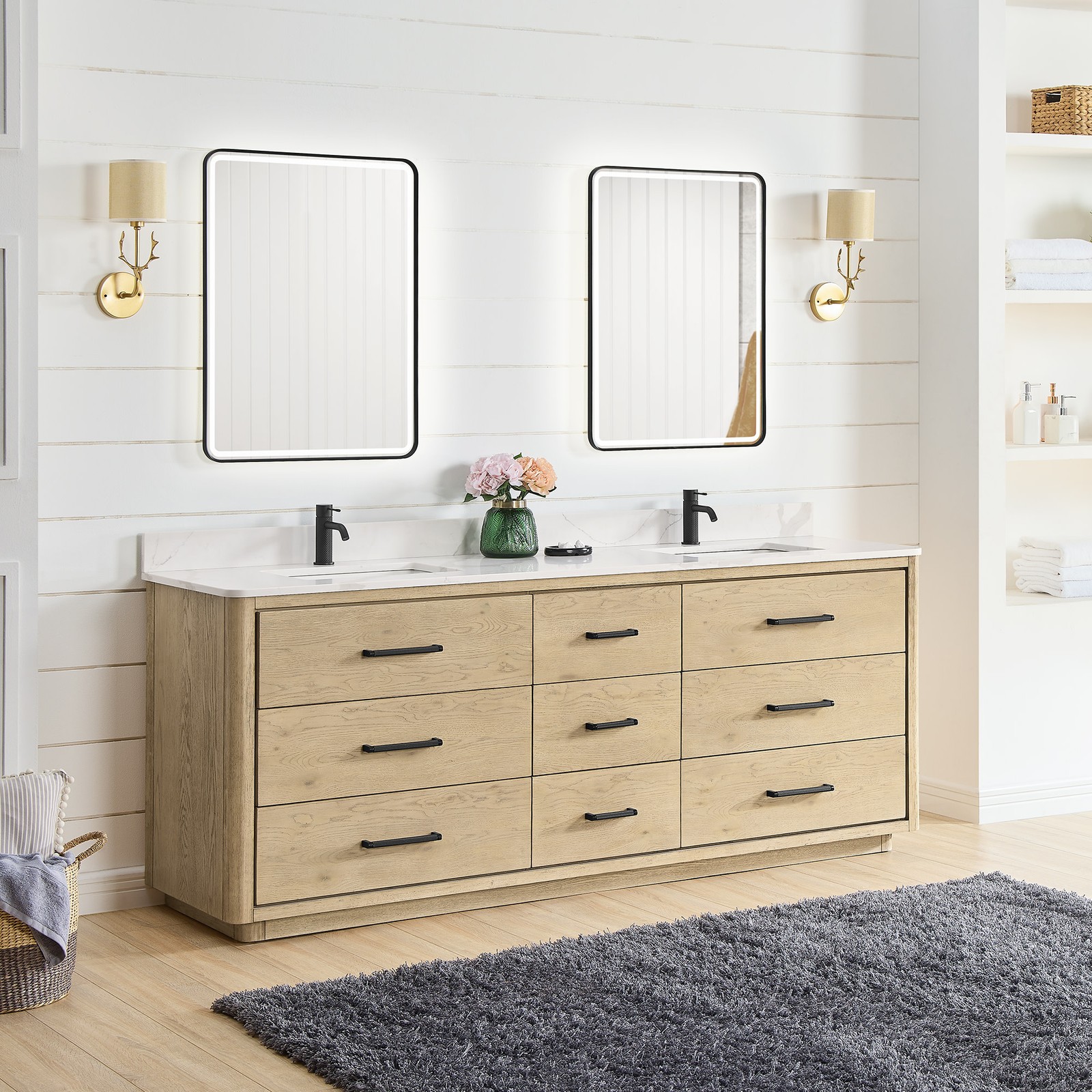 Miseno MV-706584 Porto 84″ – Aged Natural Oak / Fish Maw White