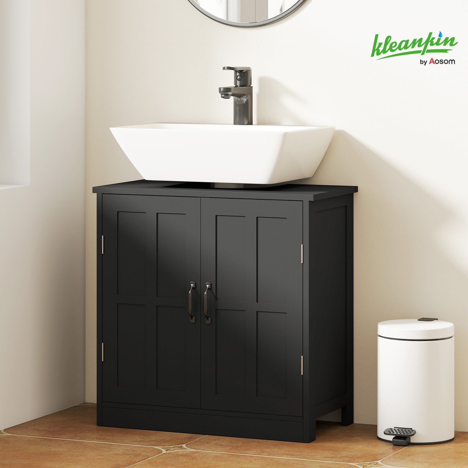 Sink Cabinet, Pedestal Sink Cabinet with Adjustable Shelf, Black