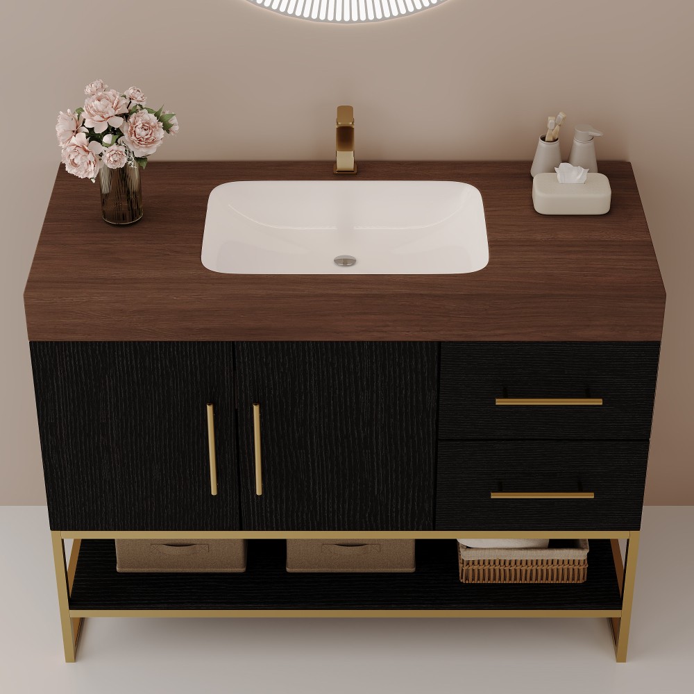 36″ Free-Standing Bathroom Vanity w/Seamless Ceramic Sink & Sintered Stone Top