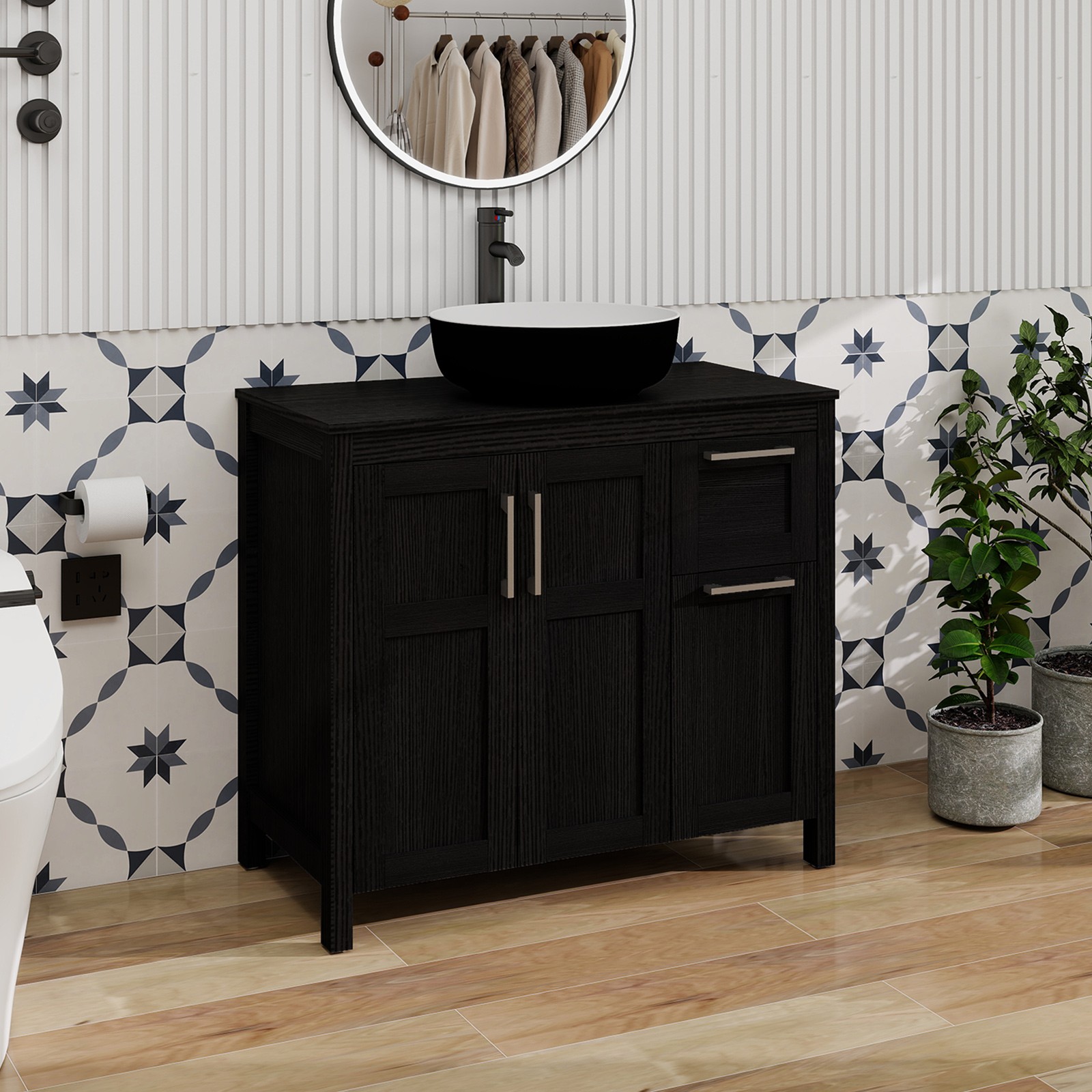 Modern Vessel Sink Vanity: 36″ Complete Set with Faucet, Storage & Pop-Up Drain