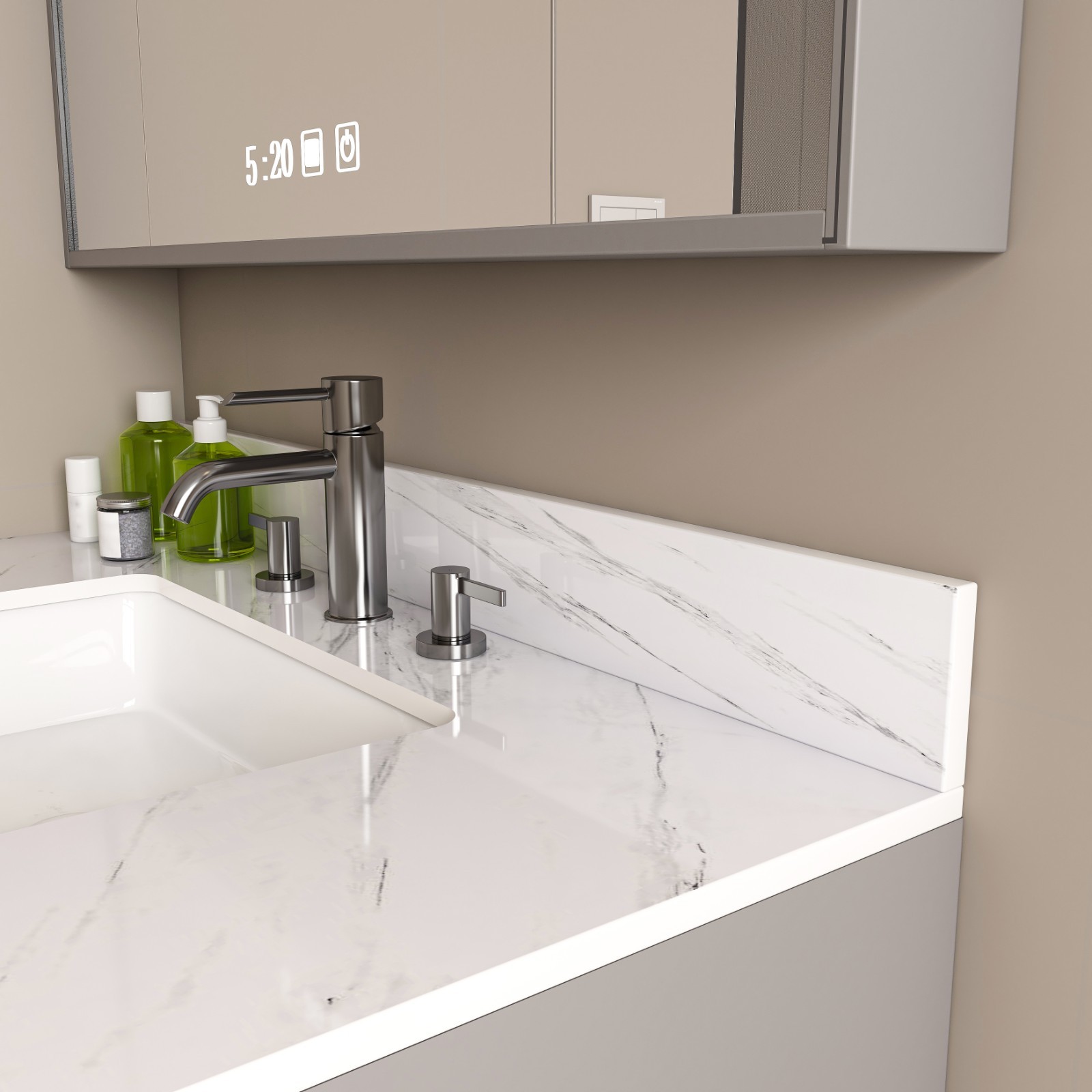 37″ White Marble Vanity Top w/ Undermount Sink, 3 Holes, 4″ Backsplash