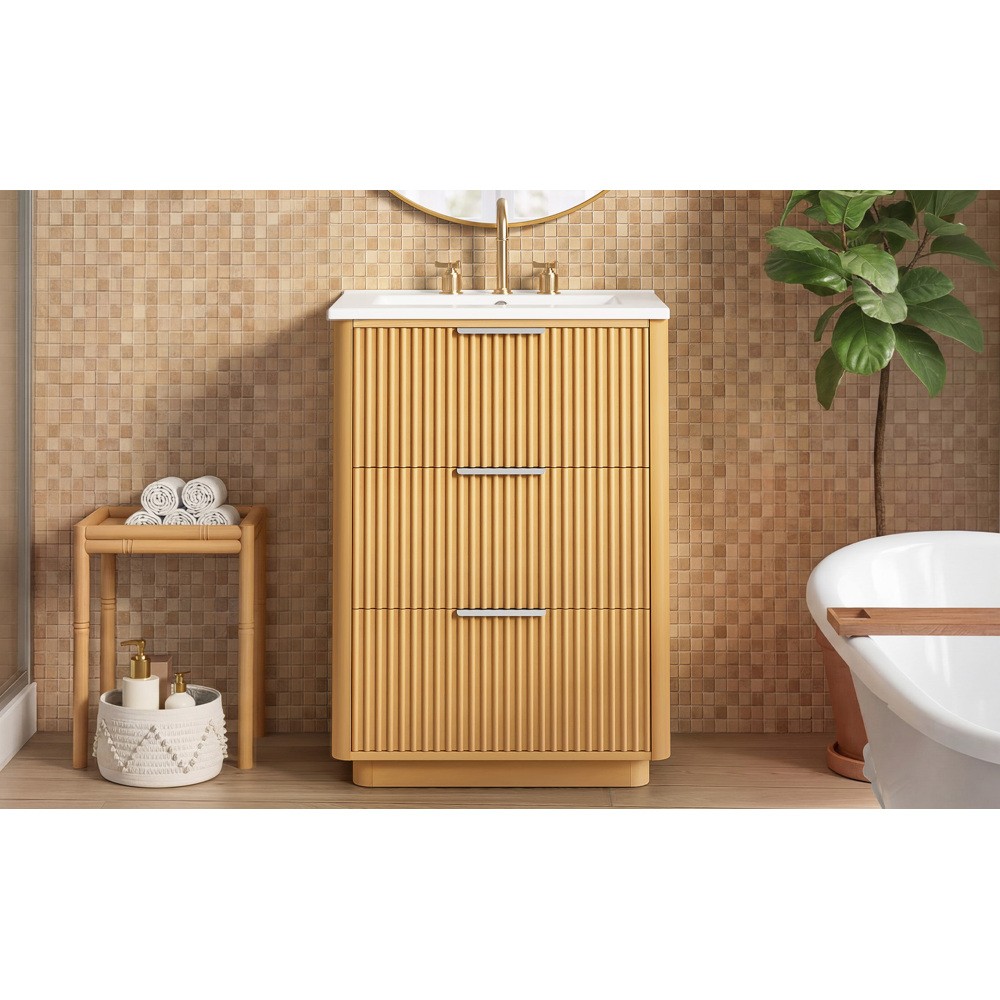 24 inch Modern Luxury Bathroom Vanity with Ceramic Sink, Open Shelf and Storage