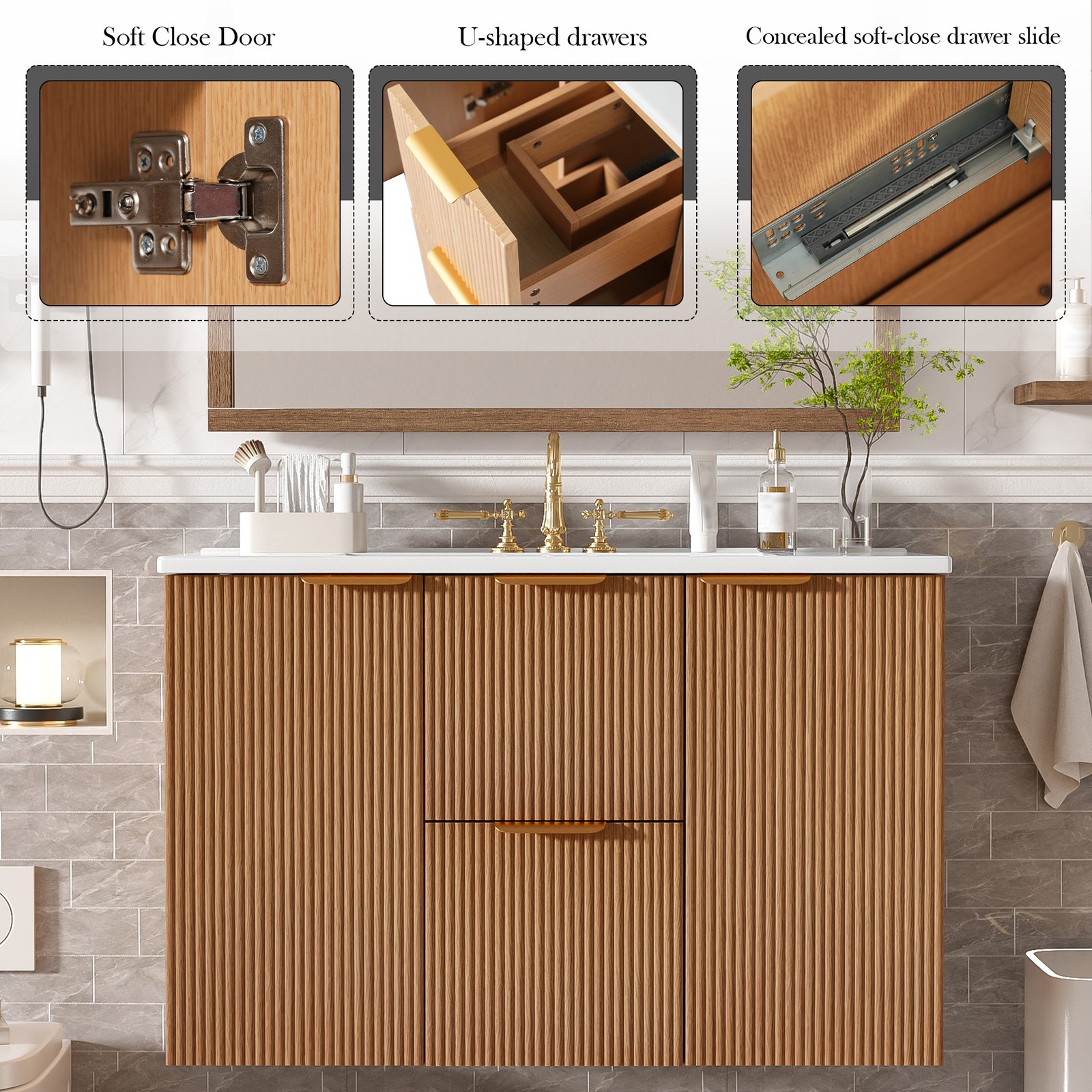 36 Inch Single Sink Bathroom Vanity with Ceramic Top, MDF Cabinet