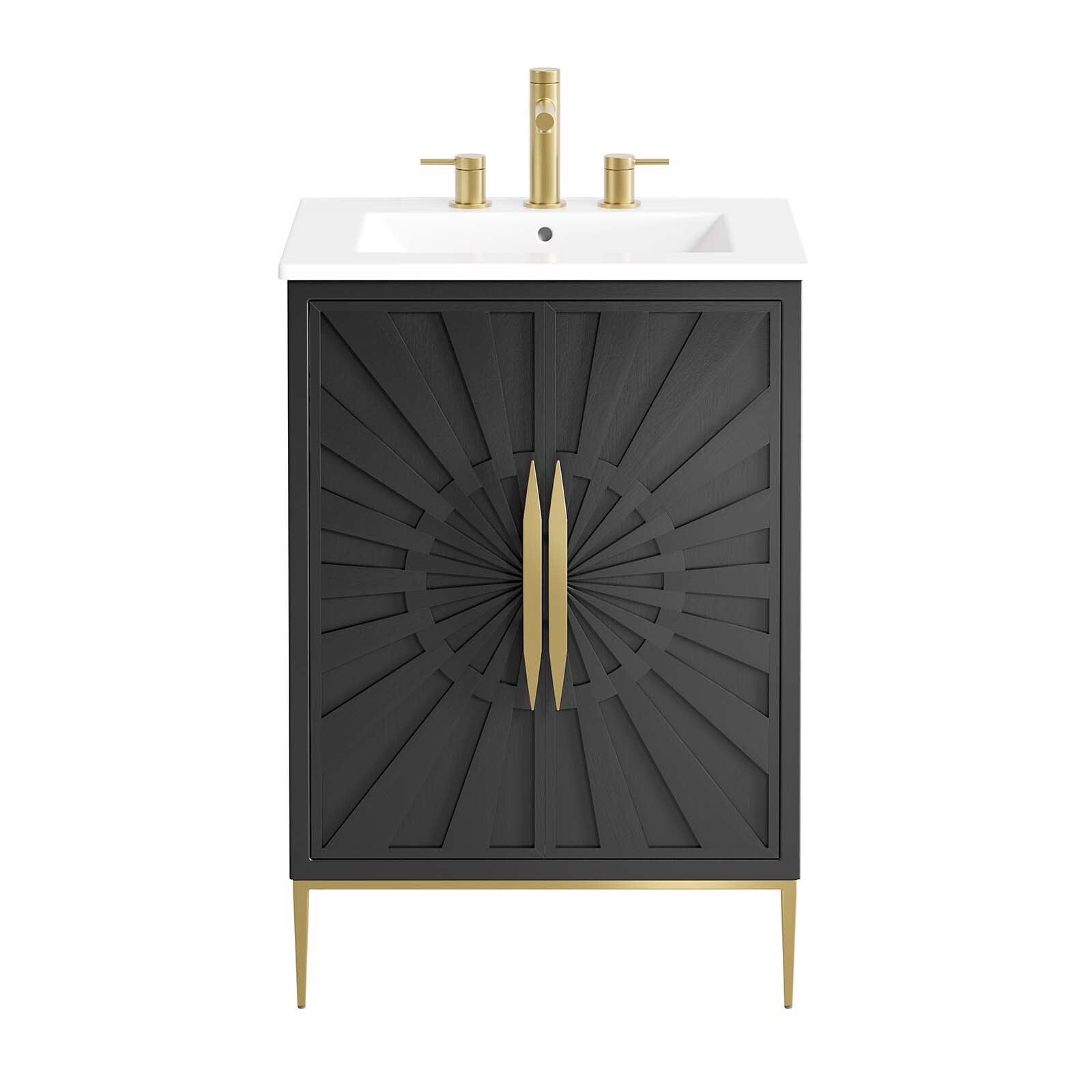 Modway Awaken 24″ Bathroom Vanity Cabinet in White Black With Ceramic Sink Basin