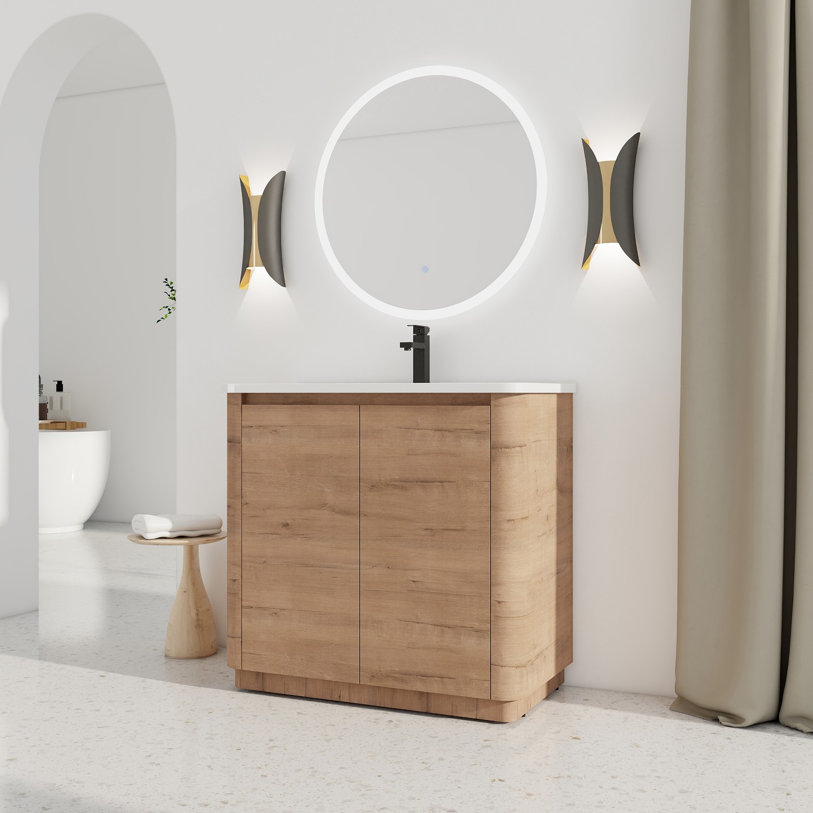 36 inch Freestanding Bathroom Vanity with Ceramic Sink Adjustable Shelf Plywood