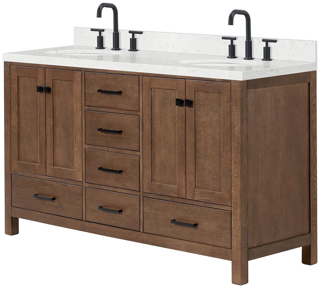 Ariel A060DCQOVO Cambridge 60″ – Brown Oak / Carrara White Quartz / Satin Brass