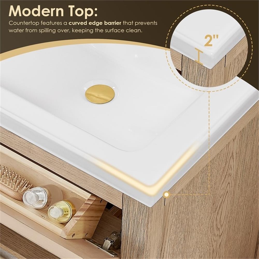 Pemberly Row 24″ Wood Vanity in Natural Oak Ceramic Integrated Sink no Mirror