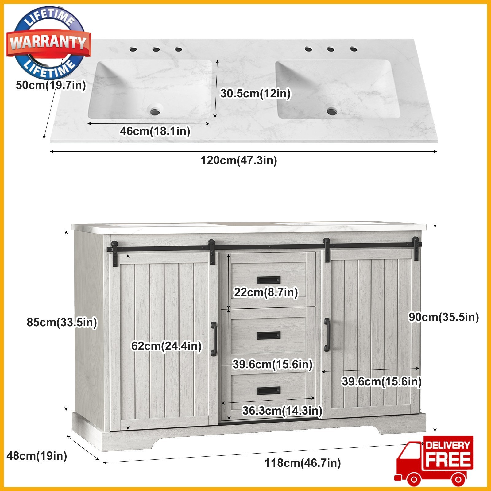 47″ Bathroom Vanity with Sink Combo Freestanding Bath Storage Cabinet w/ Drawers