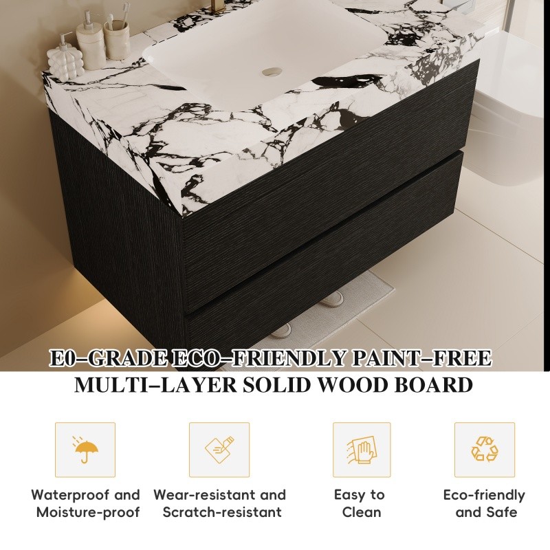 29.9″ Modern Floating Bathroom Vanity with Faux Marble Top and Ceramic Sink