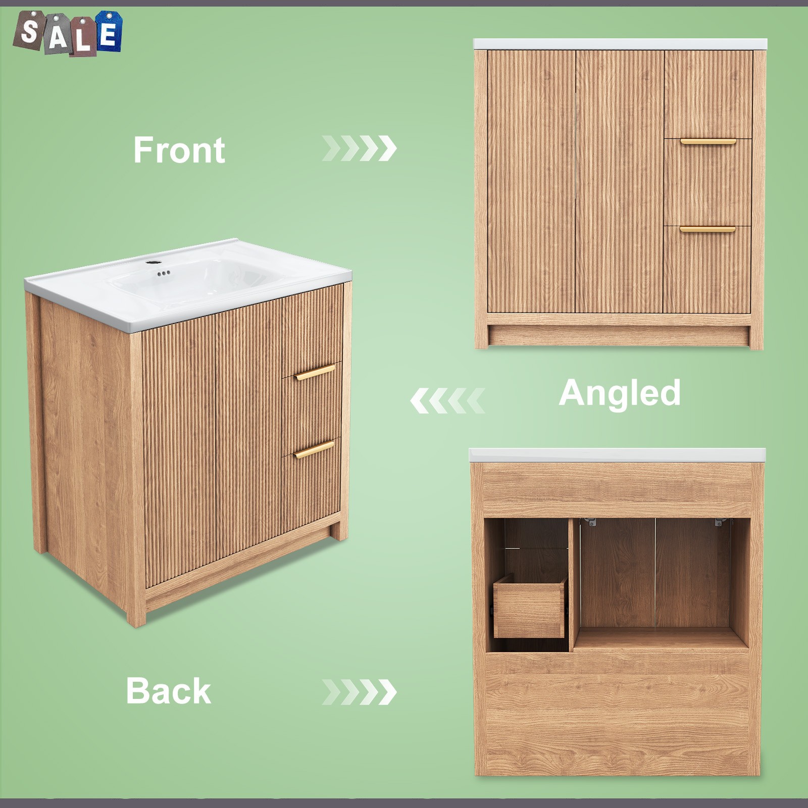 31 Inch Vanity Wood Bathroom Vanity Cabinet W/ Countertop Ceramic Sinkl