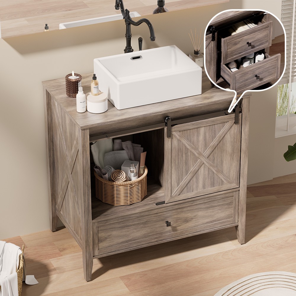 36″ Bathroom Vanity Combo Storage Cabinet Freestanding w/Sink Set Space-Saving