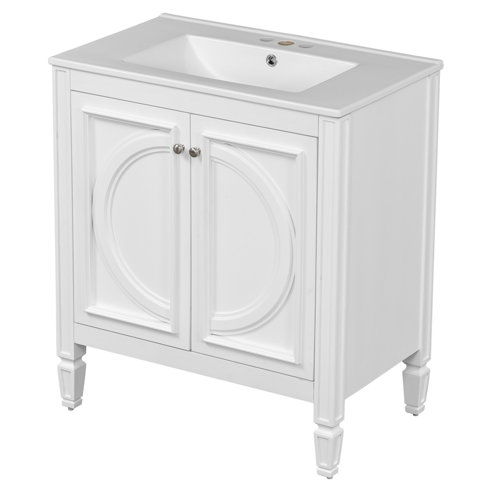 30″ Bathroom Vanity with Sink, Two Doors & Drawer, White