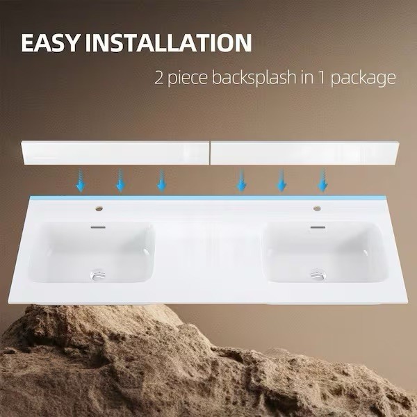 60 in. Bathroom Vanity Backsplash Splash Guard in Pure White (2 Pieces Of 30 in)