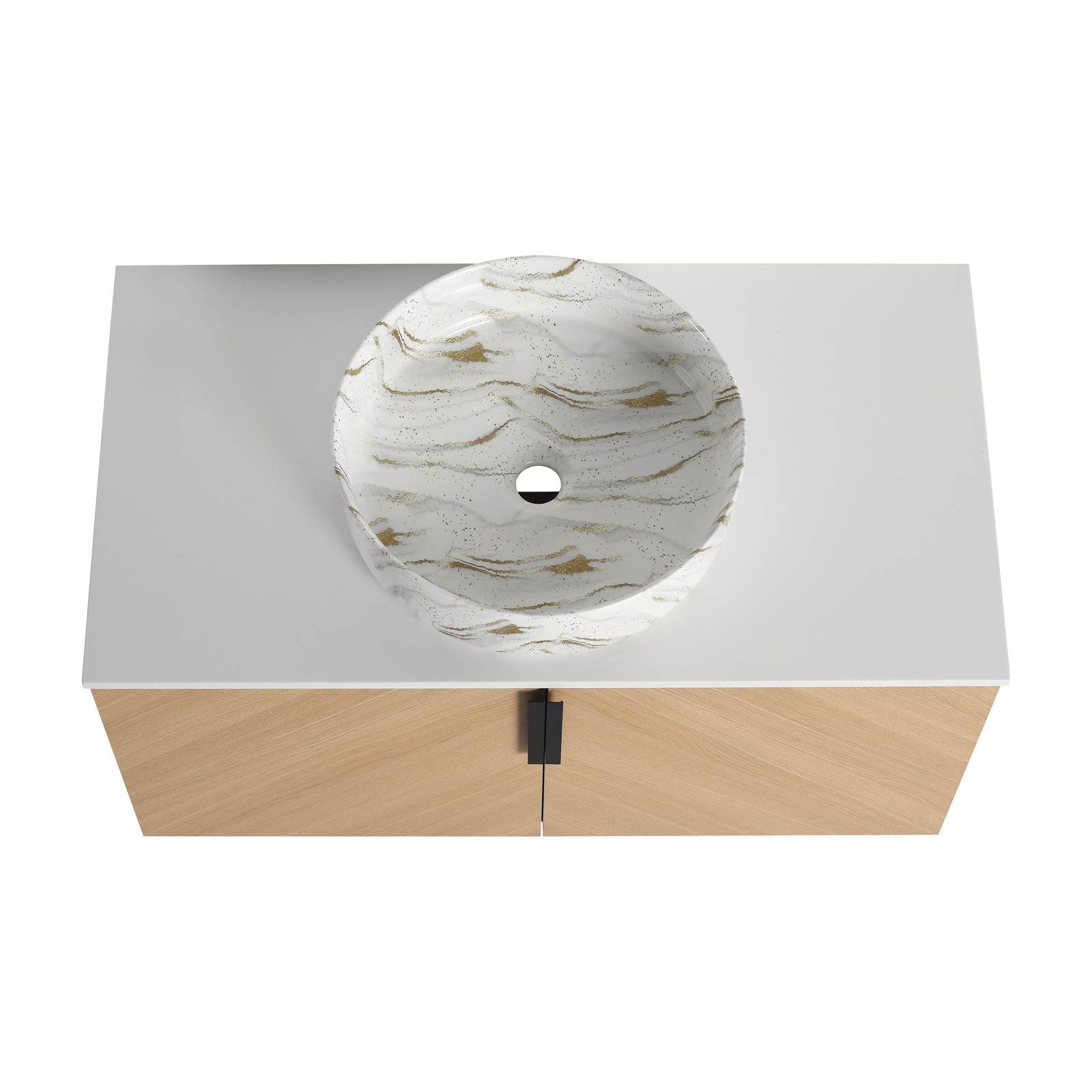 36 in Wall-Mounted Bathroom Vanity W/ Ceramic Vessel Sink Artificial Stone Slab