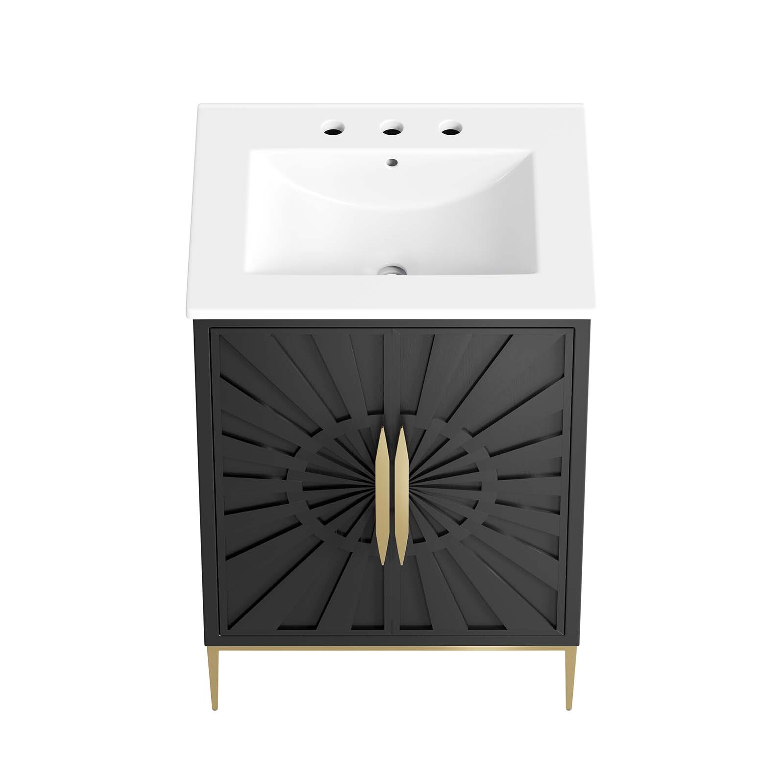 Modway Awaken 24″ Bathroom Vanity Cabinet in White Black With Ceramic Sink Basin