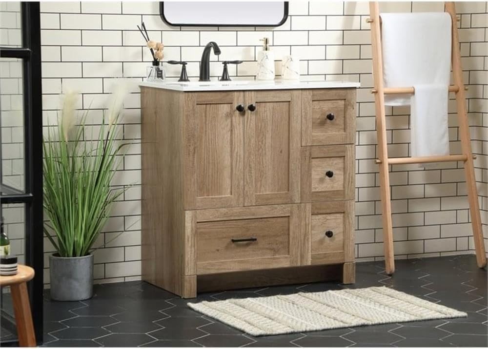 Elegant Kitchen and Bath – VF2832NT – Single Bathroom Vanity in Natural Oak