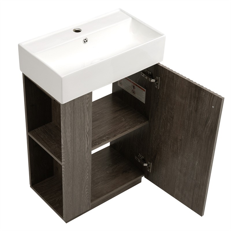 21.6″ Bathroom Vanity with Single Sink,Freestand Right Door Wood Grain Cabinet