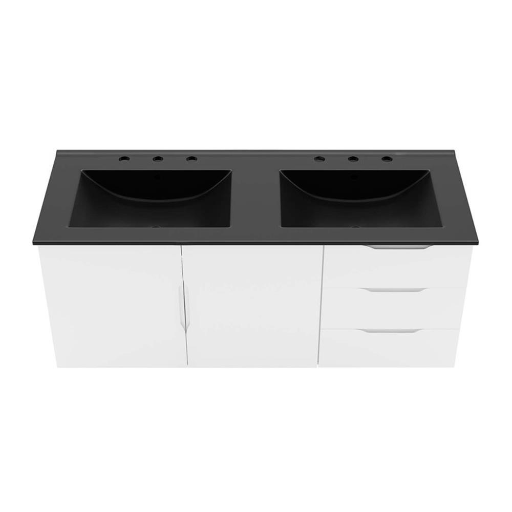 Modway Vitality Modern Wood/Ceramic Double Sink Bathroom Vanity in White/Black