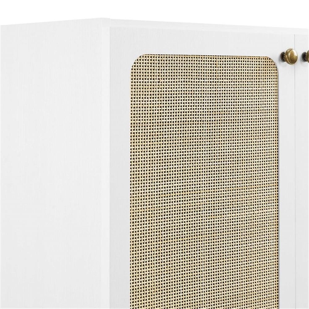 Pemberly Row 30″ Wood & Rattan Bathroom Vanity Cabinet in White