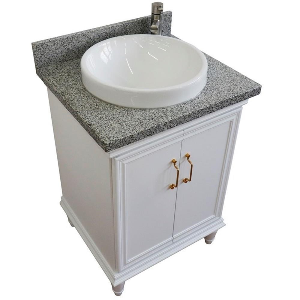 25 in. Single Wooden Vanity White with Gray Granite Round Sink