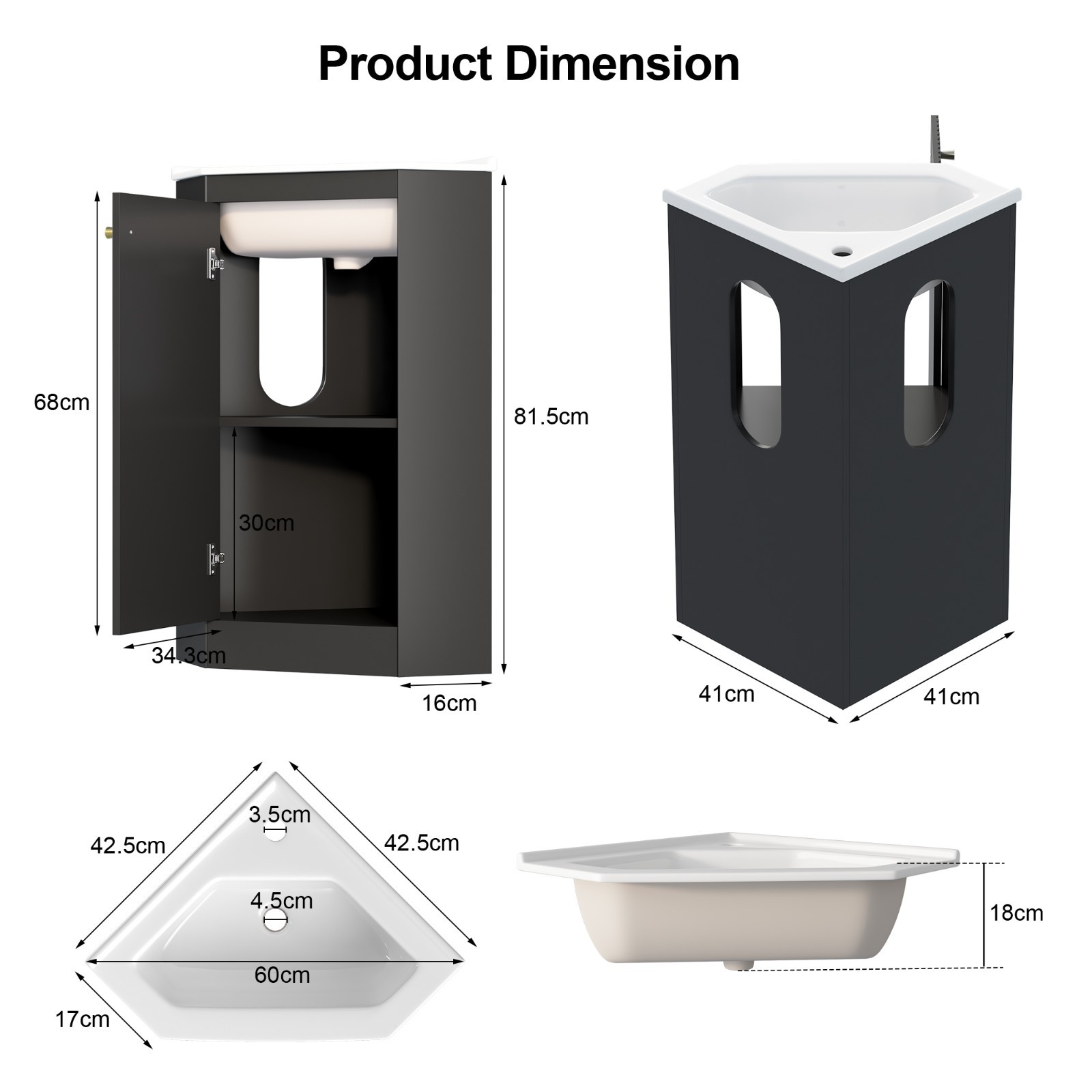 Corner Bathroom Vanity Sink Combo for Small Space Freestanding Storage Cabinet