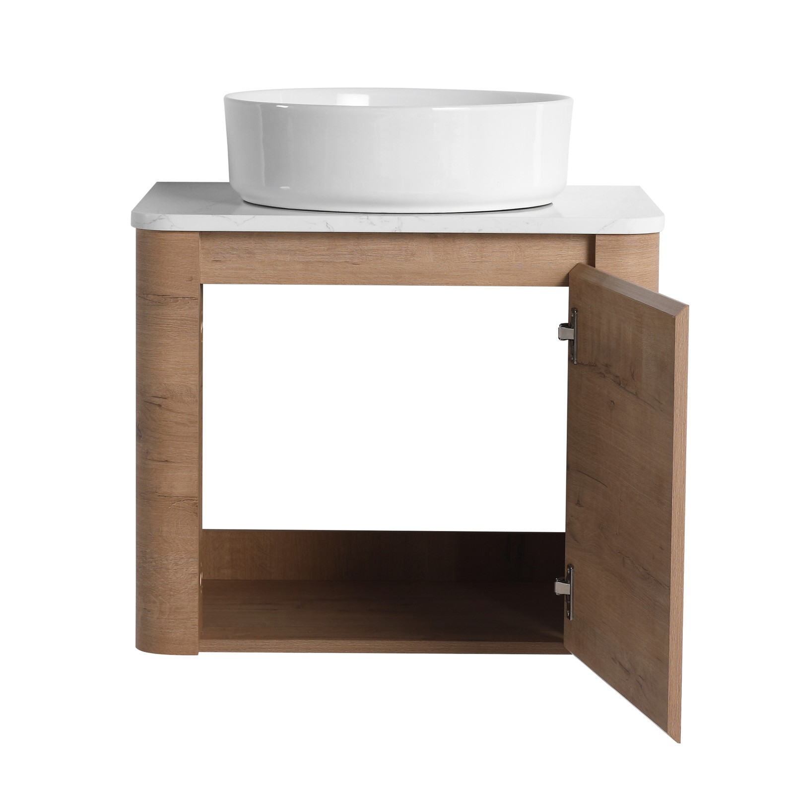 24 In Bathroom Vanity With White Flat Stone Slab Top White Ceramic Vessel Sink