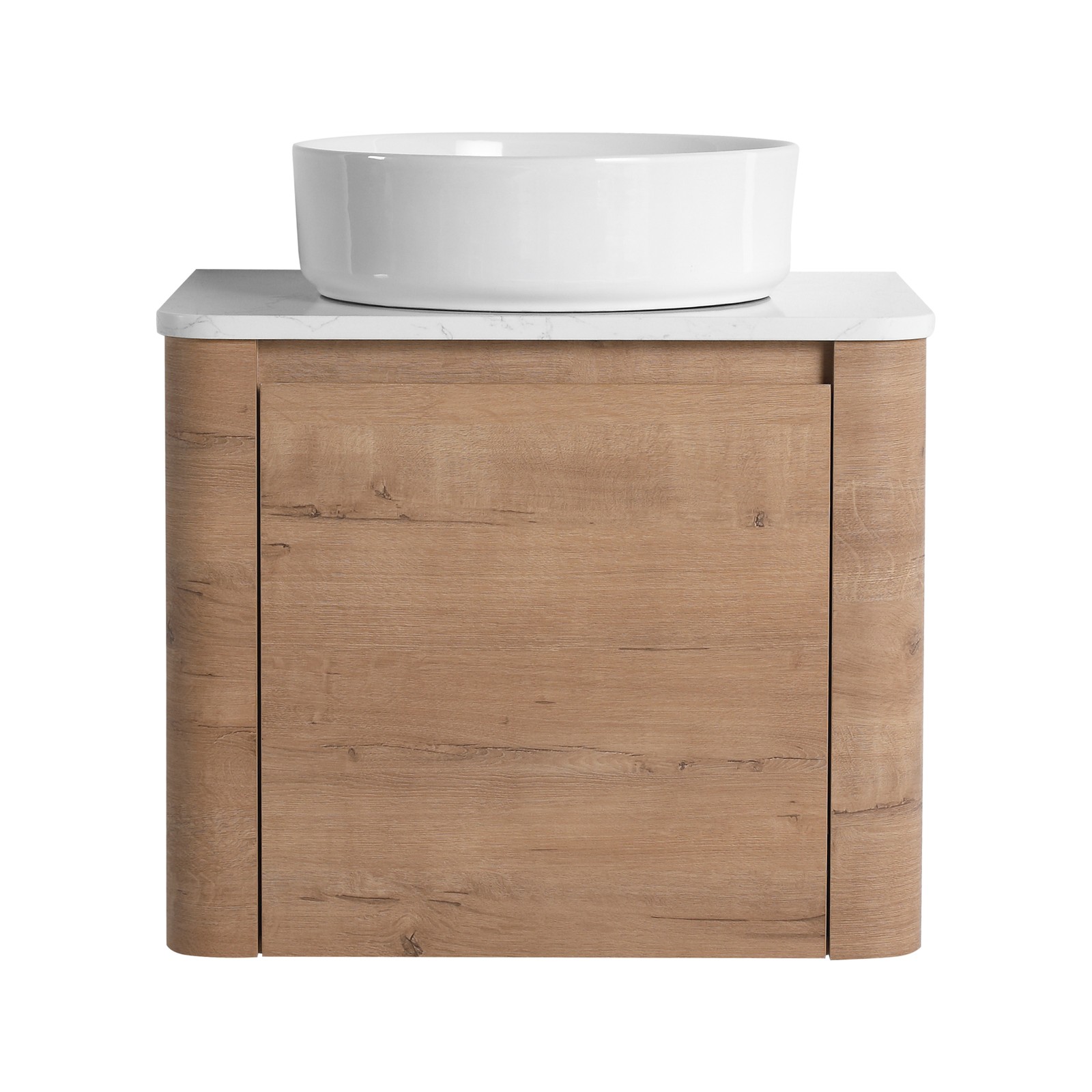 24 In Bathroom Vanity With White Flat Stone Slab Top White Ceramic Vessel Sink