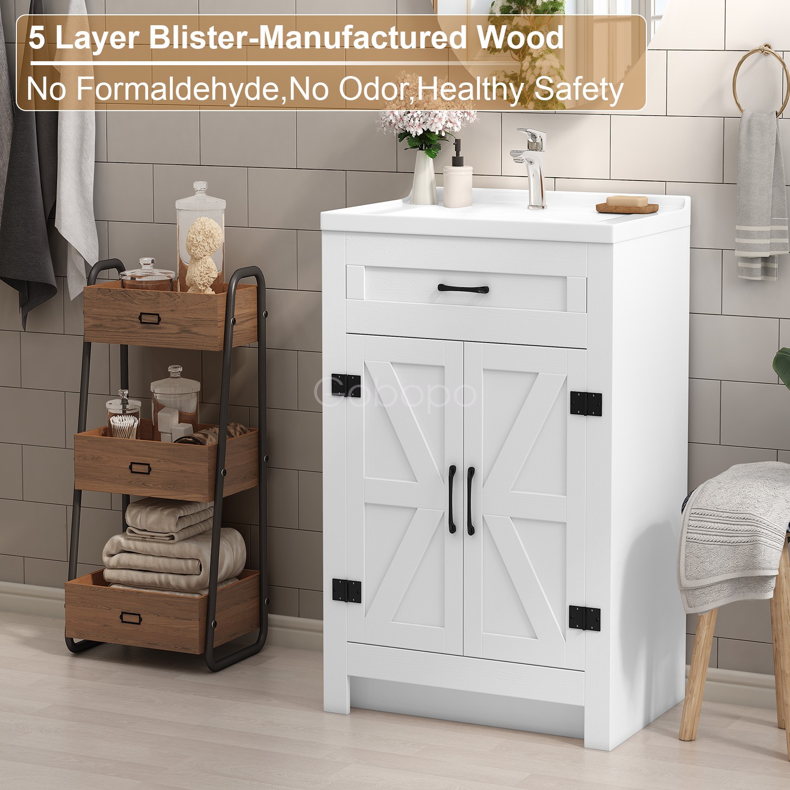 23” Bathroom Vanity w/Ceramic Sink Modern Freestanding Storage Vanity Cabinet