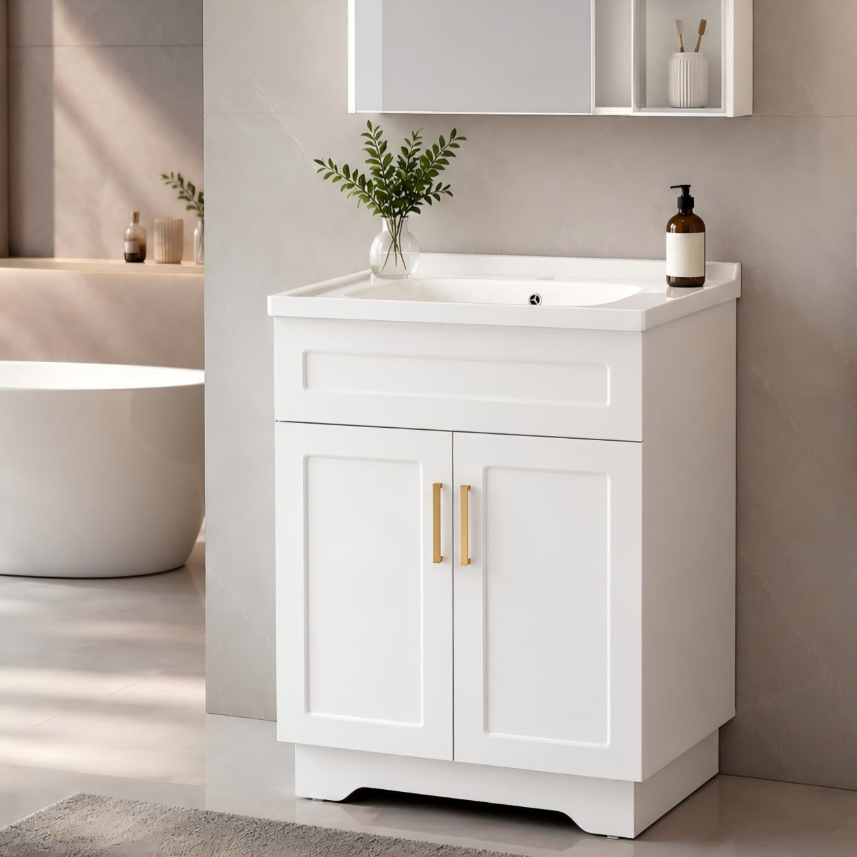 Smhxo Bathroom Vanity with Ceramic Sink, Bathroom Vanity Cabinet with 2 Doors, 2