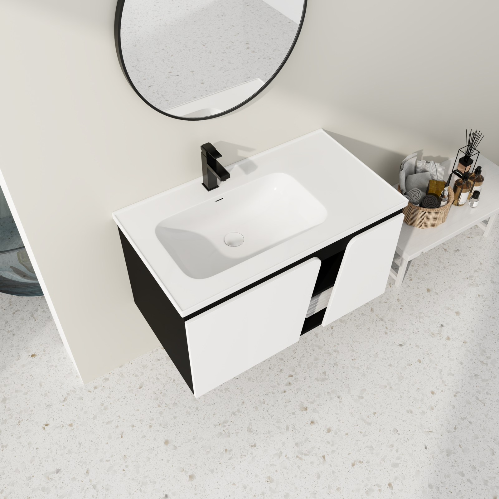 36 Inch Bathroom Vanity Wall Mounted Cabinet W/ Undermount Ceramic Sink White US