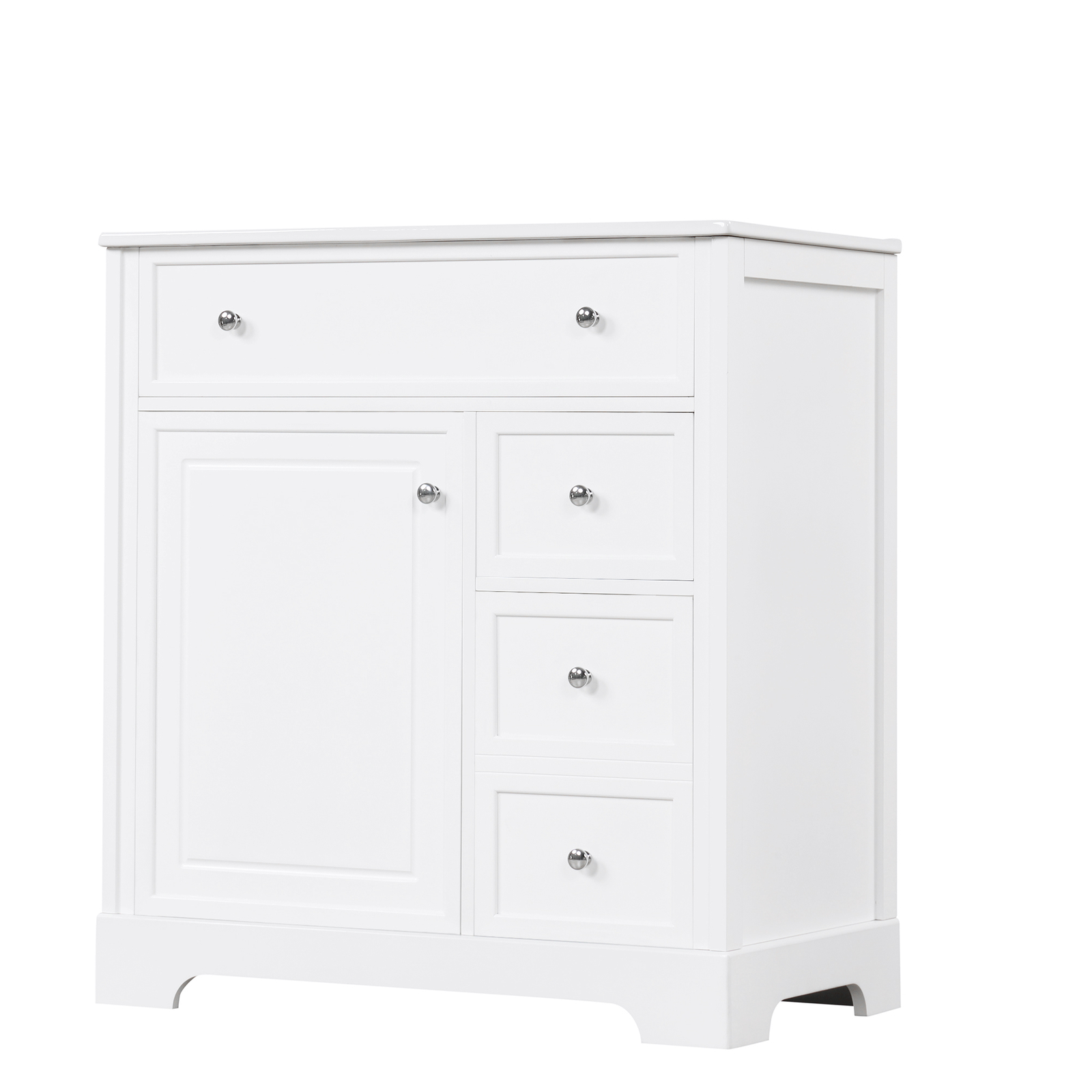 30″ White Bathroom Vanity with Ceramic Sink Set Storage Cabinet w/Door & Drawers