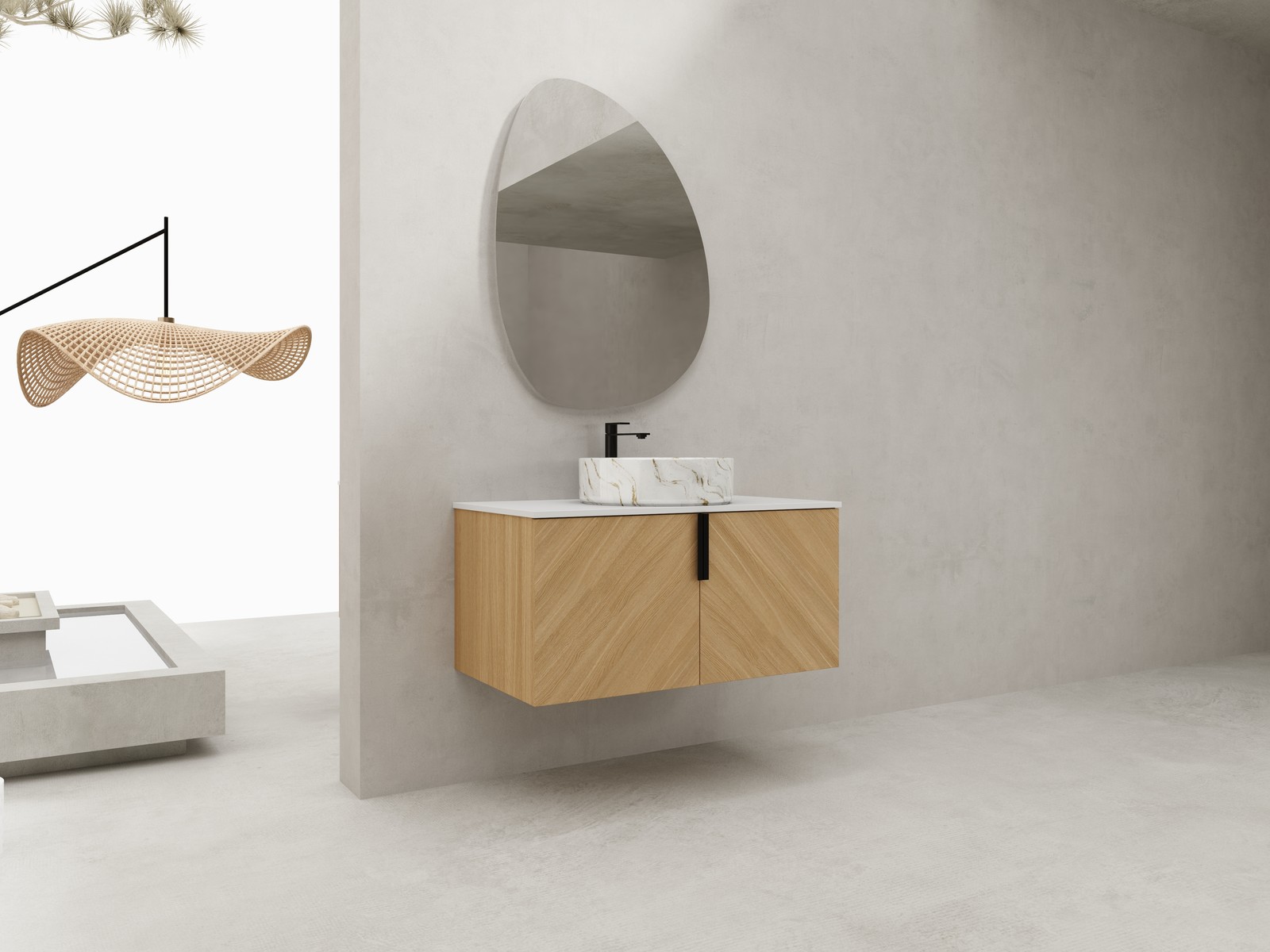 36 in Wall-Mounted Bathroom Vanity W/ Ceramic Vessel Sink Artificial Stone Slab