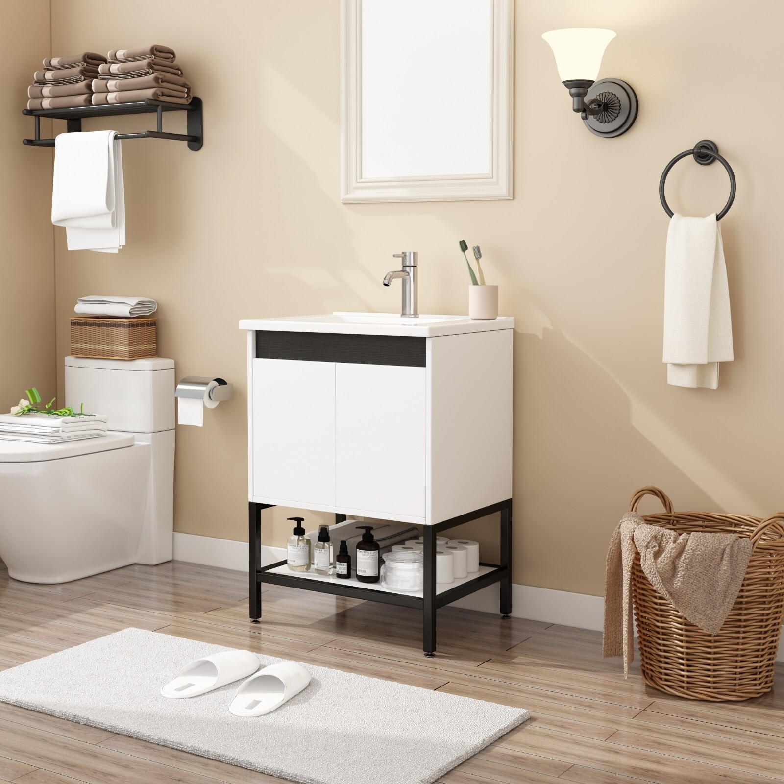 24″ Bathroom Vanity with Sink Floor Stand Storage Cabinet Set & Faucet Combo