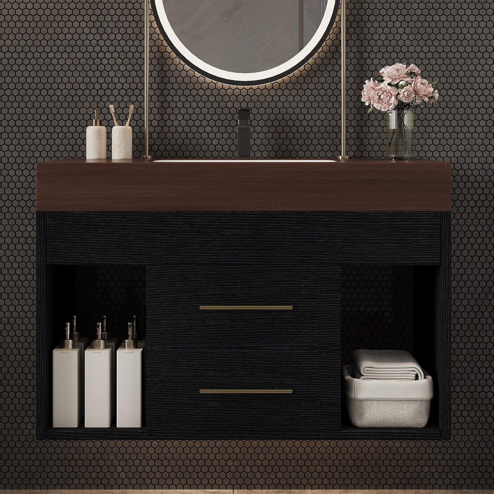 29.9″ Floating Bathroom Vanity with Sintered Stone Top & Ceramic Sink