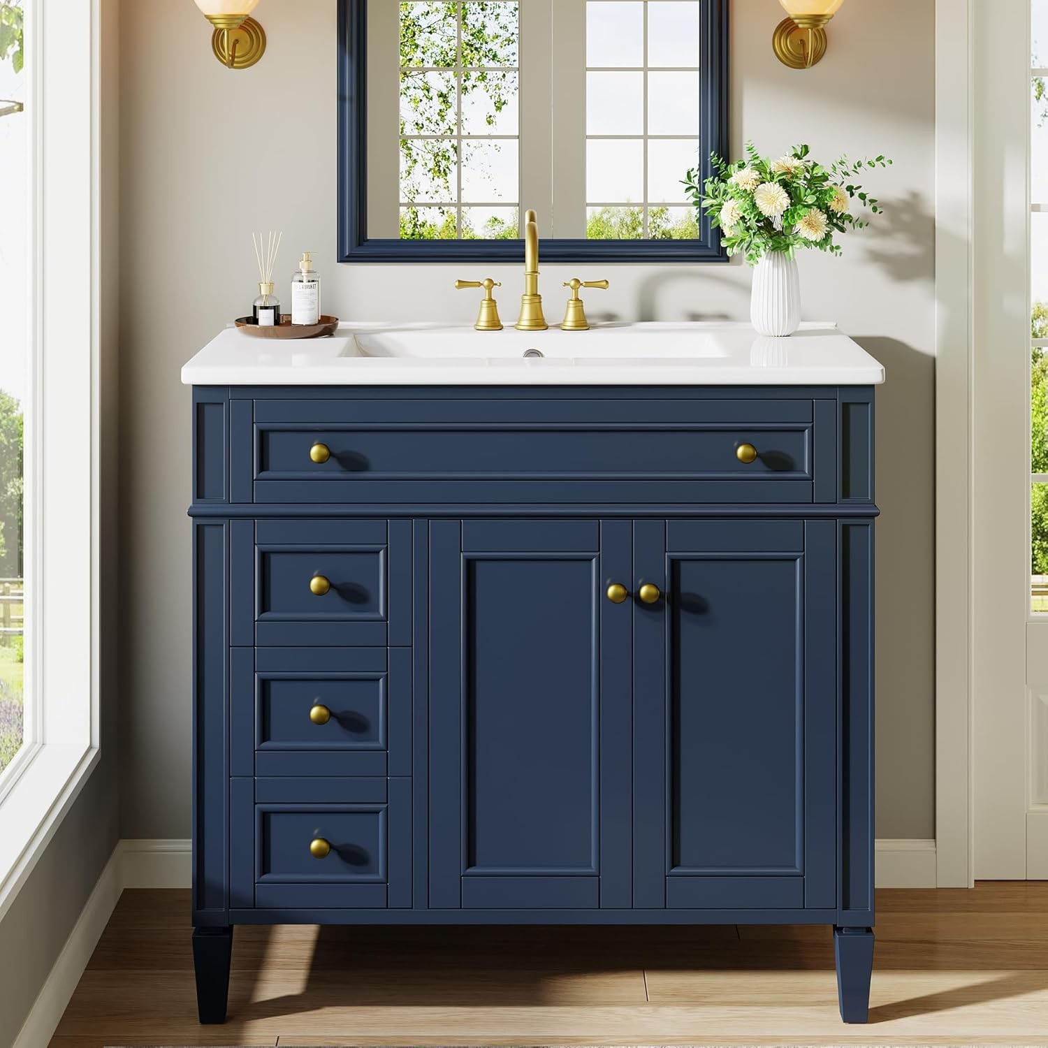 36 inch Bathroom Vanity With Sink Wood Bathroom Cabinet with 4 Drawers & 2 Doors