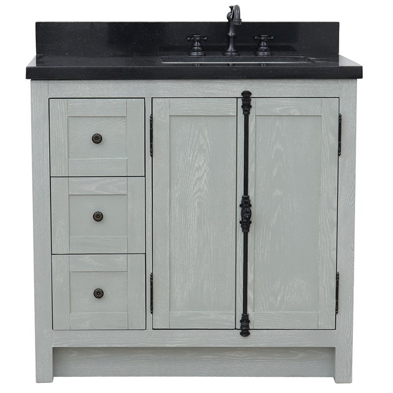 Plantation Solid Wood Vanity with Right Rectangle Sink in Ash/Black