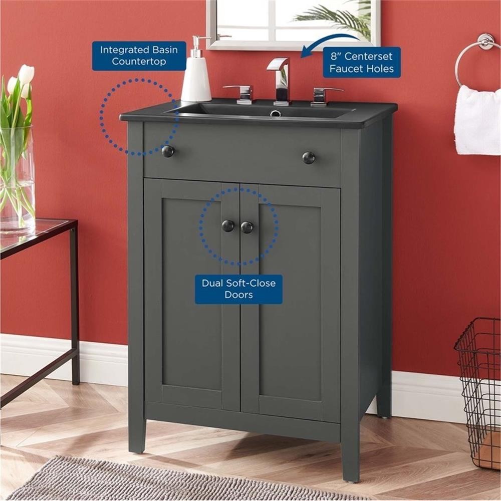Bowery Hill Modern Wood/Ceramic Bathroom Vanity in Gray/Black