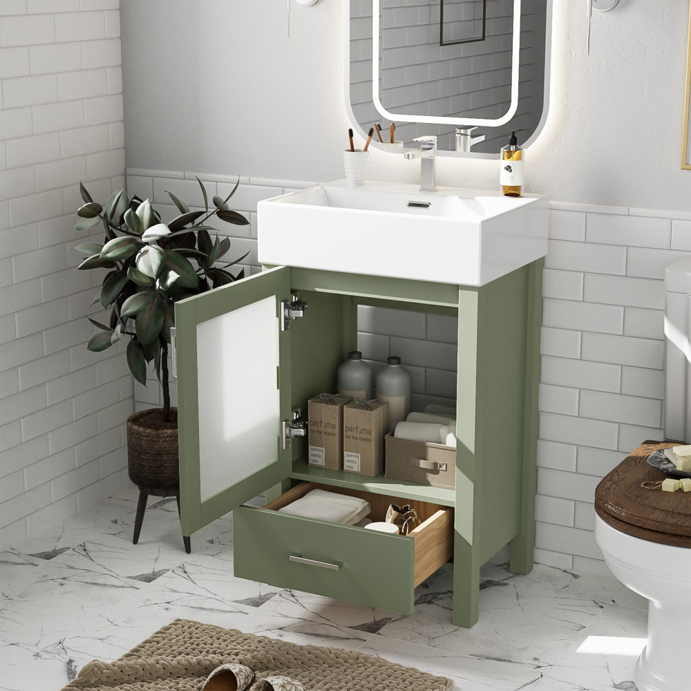 20In bathroom vanitywithceramic sink and ample storage ideal for small bathrooms