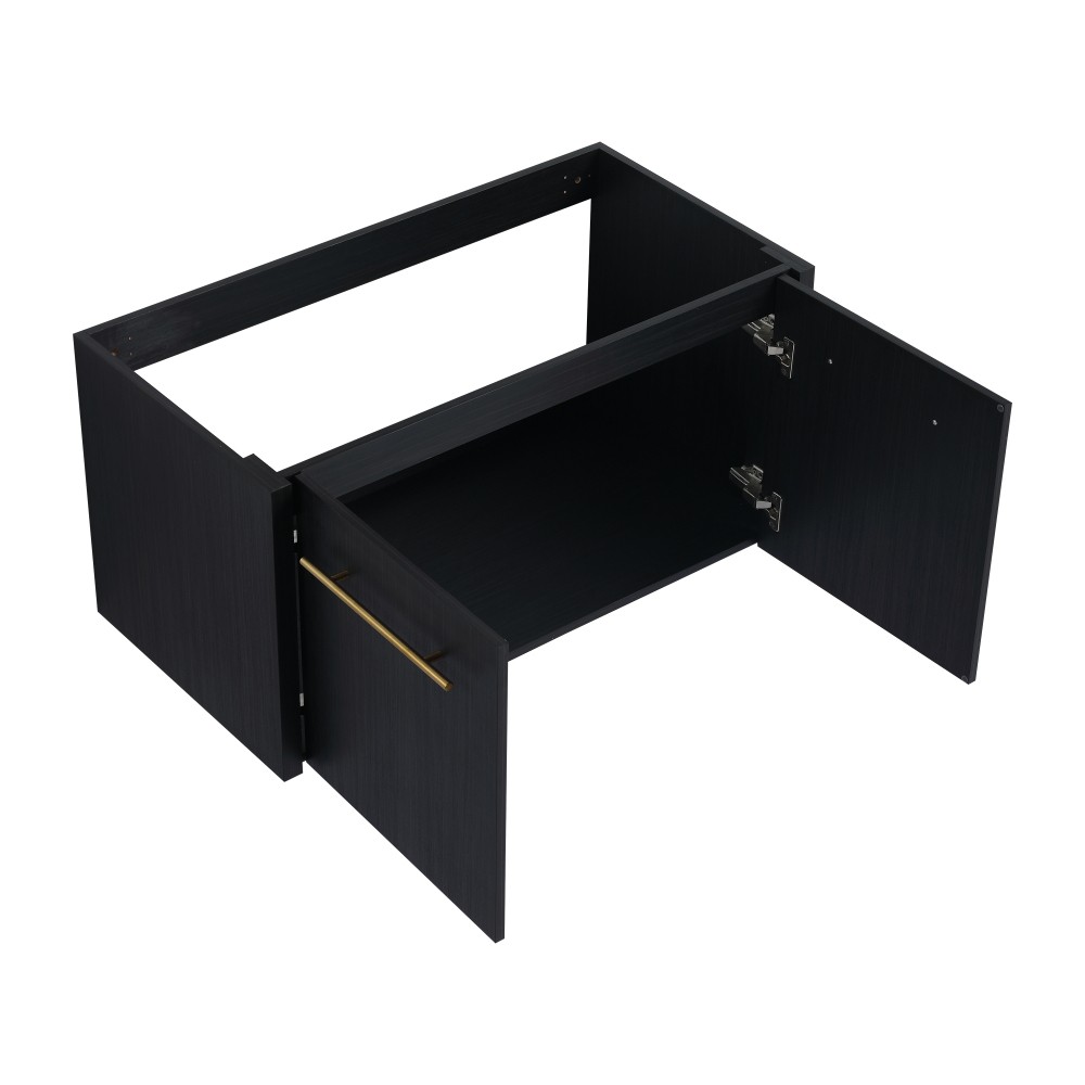 Wall-mounted bathroom cabinet without sink Soft-close doors Features two handles
