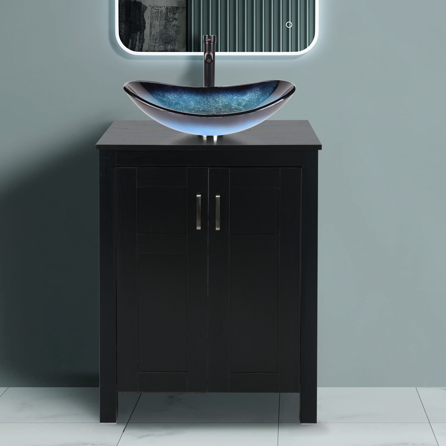 ELECWISH Bathroom Single Sink Vanity with 2 Doors Storage Organizer Modern Black