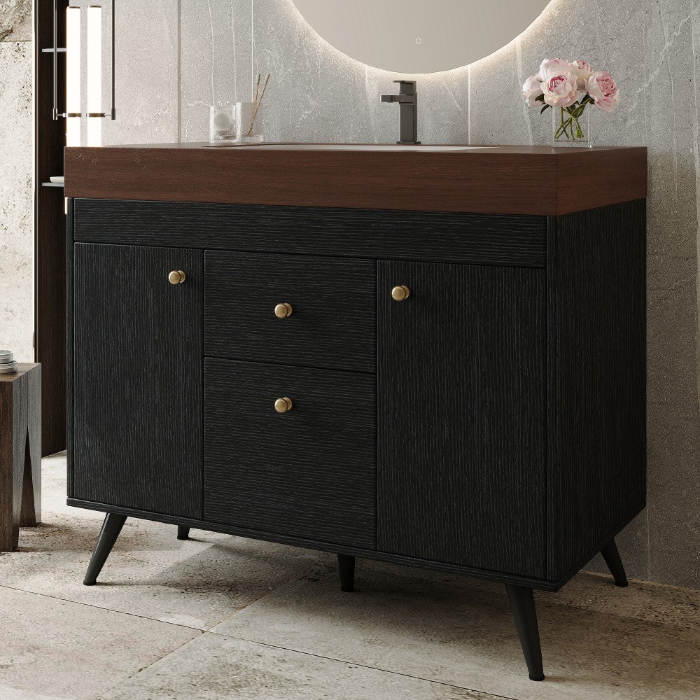 36″ Modern Bathroom Vanity w/ Sintered Stone Top, Ceramic Sink & Smart Storage