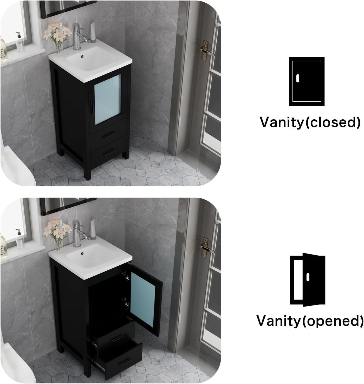 16 Inch Modern Bathroom Vanity with Sink, Single Bathroom Cabinet Vanity for