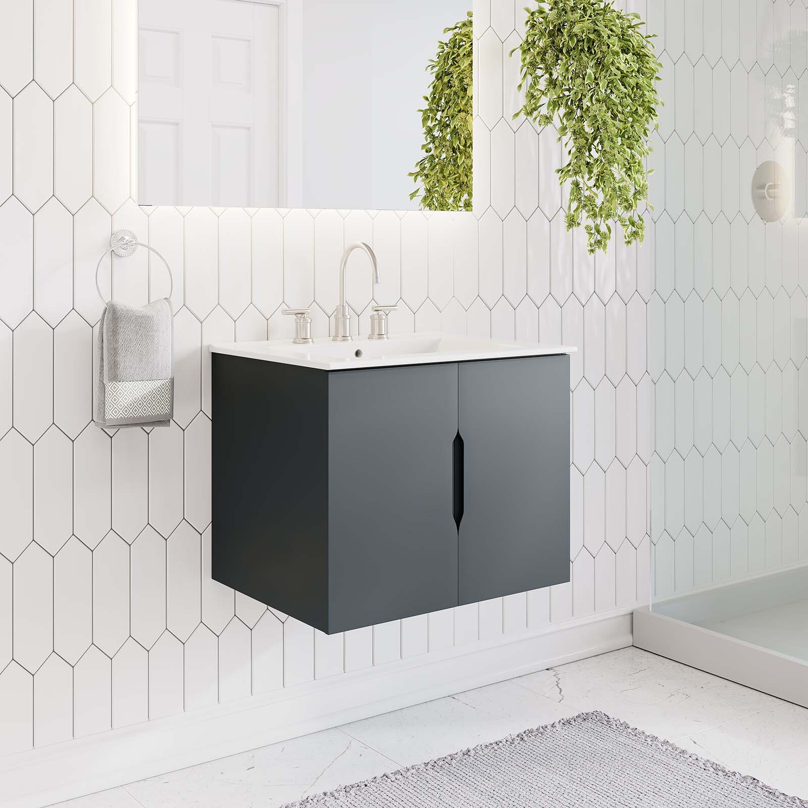 Modway Vitality 24″ Wall-Mount Bathroom Vanity in Gray White