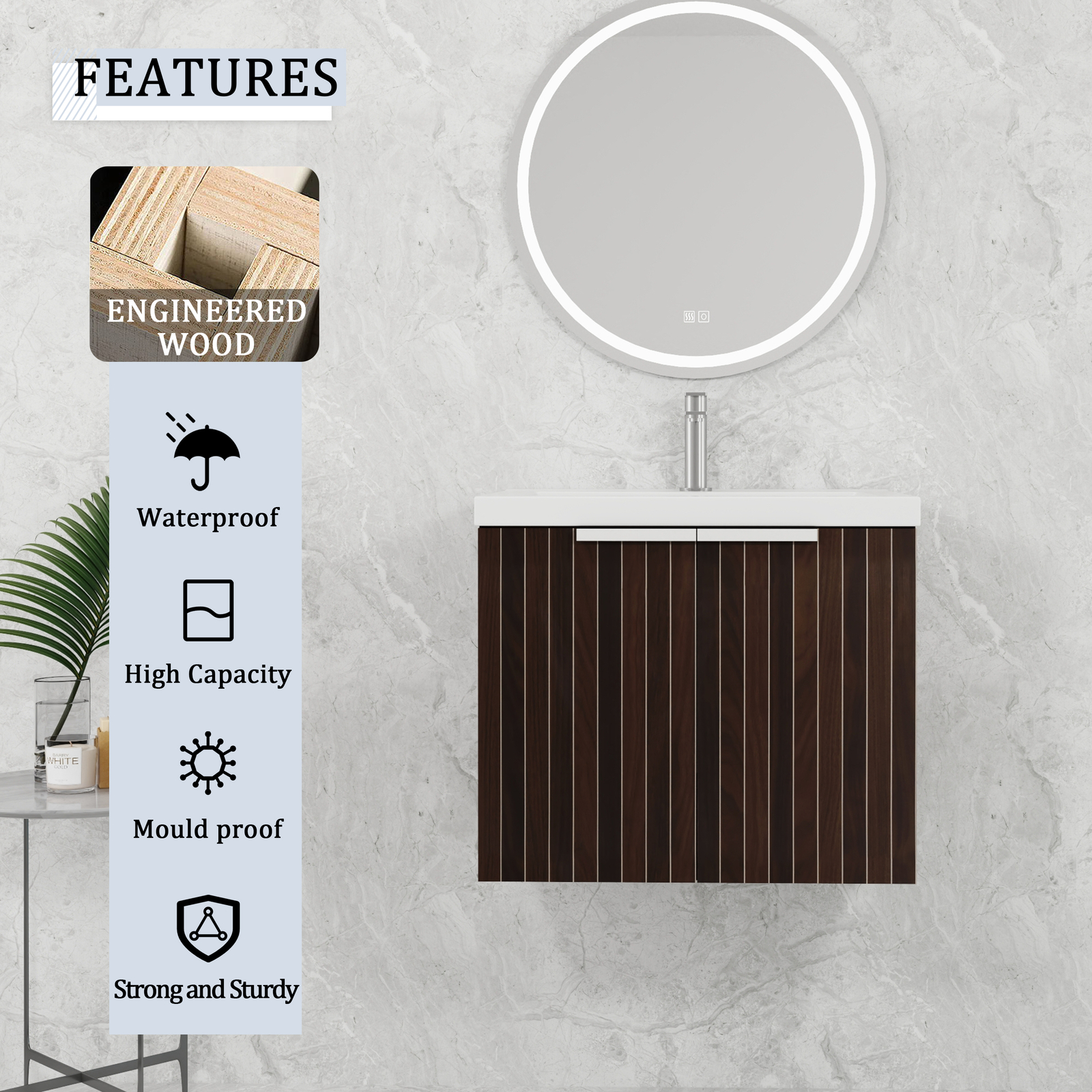 60in Plywood Floating Wall Mounted Vanity Cabinet Bathroom W/ Dual Sink +Shelves