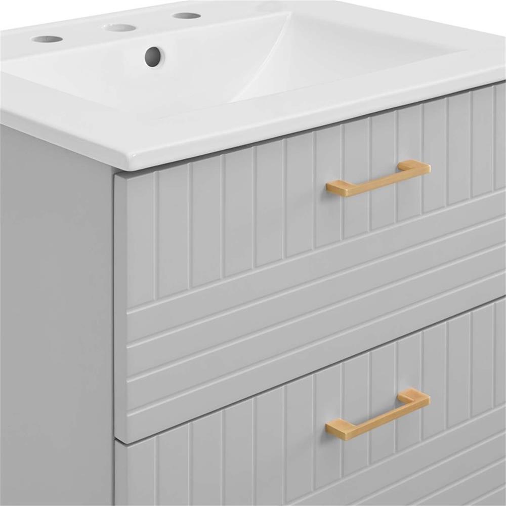 Modway Daybreak 24″ Modern Wood/Ceramic Bathroom Vanity in Light Gray/White