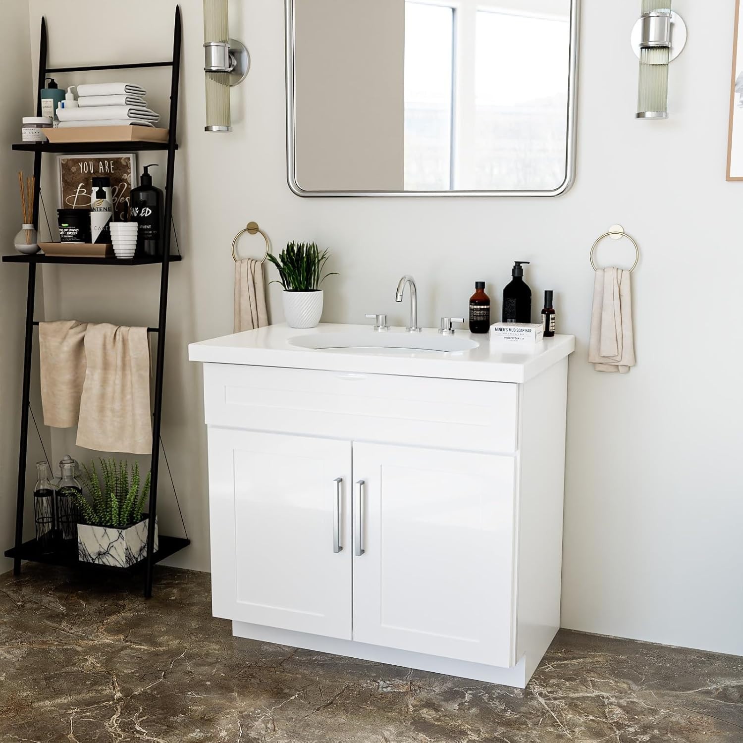 36 Inch Unassembled Bathroom Vanity Cabinet, White, Sink & Handles Not Included